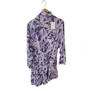 Isabel Marant Robe Fergie Silk Asymmetric Floral Dress Blue Size 40
